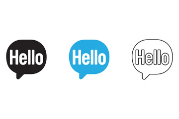 hello speech bubble vector icon, hello lettering typography vector, silhouette and line art
