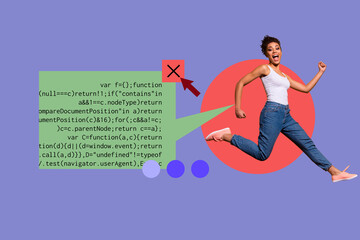 Collage of business man woman in front of abstract charts programming code symbolizing creative digital professions