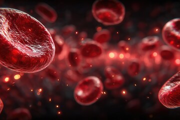 A close up of red blood cells