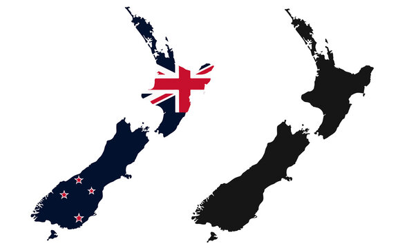 map and flag of New Zealand, NZ map and flag on a white background