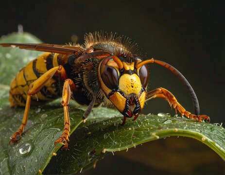 Close-up of a Yellowjacket Wasp on a Leaf.