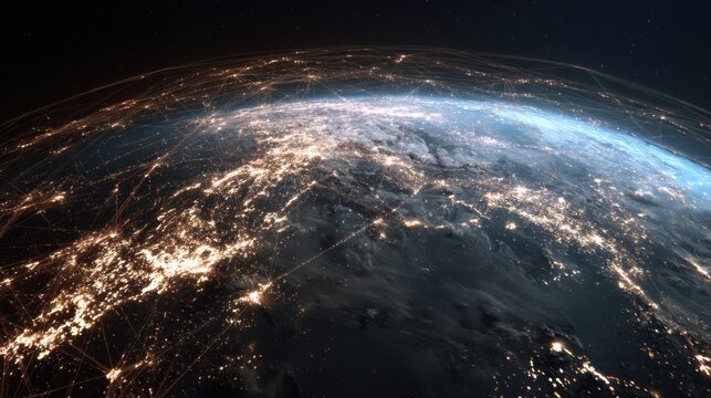 illuminated earth global network lines