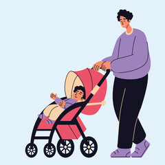 Parents with babies a peaceful family walk on a bright and beautiful day