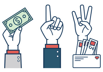 Money matters concept with counting hands, showing business progress, financial goals achieved , vector illustration 