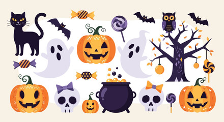 Spooky Halloween Graphic Vector Icons Featuring Pumpkins, Ghosts and More