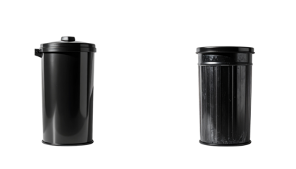 Black Metal Trash Can Pair with Lid, isolated on transparent background