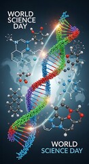 Colorful dna helix and scientific elements illustration for world science day