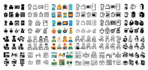 Diverse kitchen icons set for cooking and baking