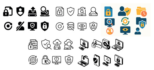 Fototapeta premium Cybersecurity icons collection for data protection
