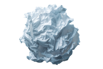 Crumpled paper ball symbolizes creative block and waste on transparent background