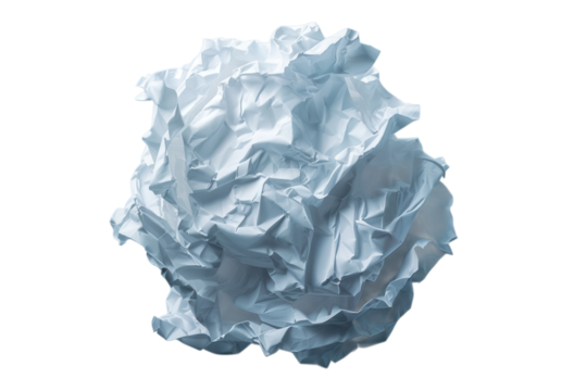 Crumpled paper ball symbolizes creative block and waste on transparent background - Powered by Adobe