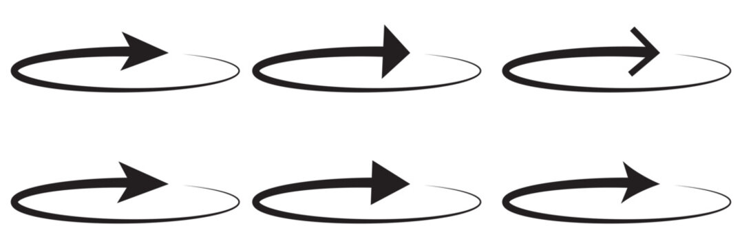 Rotating arrows black icon set. Update, replay, repeat, reload, reset symbol. Circle arrow sign. Vector design element for an interface, app, project, logo. Isolated on a white background.