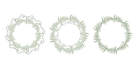 Botanical wreaths vector set. Botanical frames, Plant Round Borders, Floral Circle frames. Botanical elements