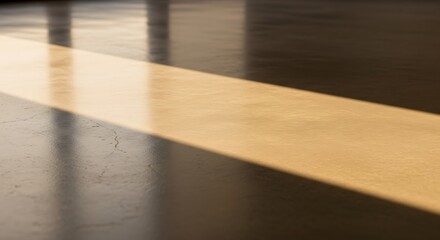 Illuminated surface of reflective floor, abstract interplay of light and shadow creates a geometric pattern