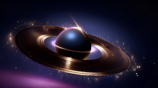 Abstract digital artwork of a glowing planet with rings in space - Powered by Adobe