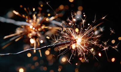 Obraz premium Sparkler glowing in festive dark atmosphere Symbolic photo of celebration, light, and emotion.