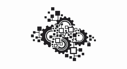 Abstract digital network connecting mechanical gears, symbolizing technology and innovation.