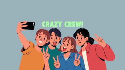 A group friends taking a selfie and having fun together