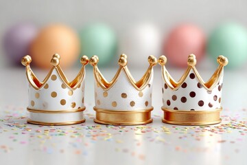 Celebraci&oacute;n de los Reyes Magos con coronas decorativas y confeti en una mesa festiva