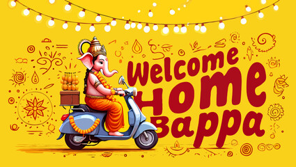 Lord ganesha on scooter welcomes you home for the ganesh chaturthi festival