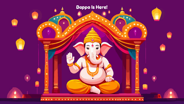 Lord ganesha idol in a decorated mandap for a hindu festival celebration
