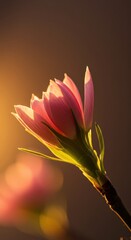 Fototapeta premium Vibrant close-up of a delicate flower opening under soft light, radiating warmth and representing powerful natural growth, renewal, and flourishing, natural light, spring, season