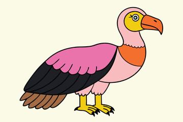 Illustration of a colorful lappet faced vulture with pink feathers and orange neck patch