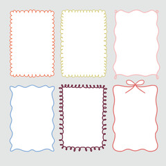 Set of Hand Drawn Scallop border and Wavy Frames. Decorative Kawaii Doodle Border Set