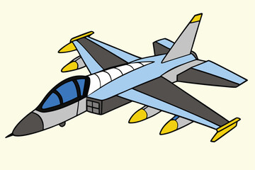Fighter jet flying in the sky cartoon illustration