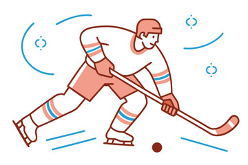 A hockey player in full gear is playing with a puck