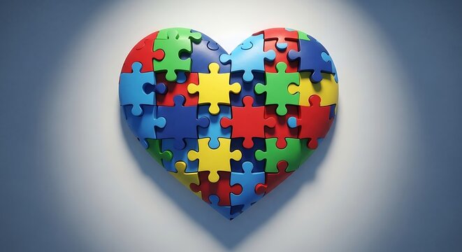 Colorful puzzle heart symbolizing unity and inclusion on light background - Powered by Adobe