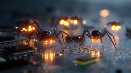 glowing mechanical spiders circuit board