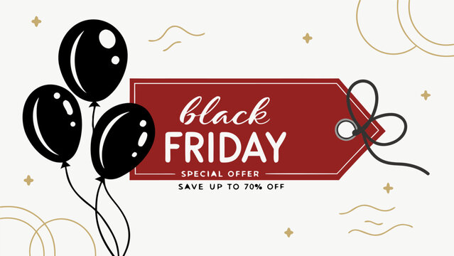 Black Friday Sale Tag with Balloons for Special Offers and Discounts.