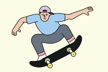 Illustration of a young man skateboarding with cool style