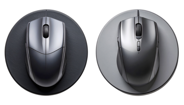 Computer Mouse Pair on Black Pad in Studio Setup, isolated on transparent background