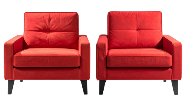  Contemporary Red Sofas Collection Showing Design Variety, isolated on transparent background