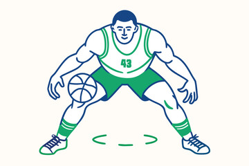 A basketball player dribbles the ball with focus and determination