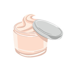 Open jar of cream, skin care cosmetics, illustration