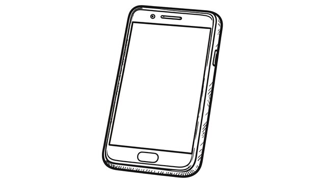 Line drawing of a handheld device, angled slightly upward. It has a rectangular screen with a circular camera and oblong home button