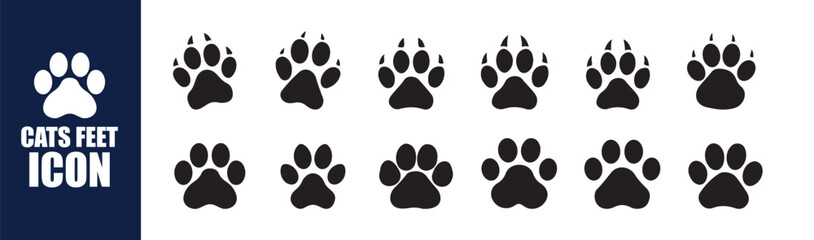 Set of Distinct Cat Paw Prints. black animal paw prints icon symbol for pet dog cat footprint, vector illustration  © Moni