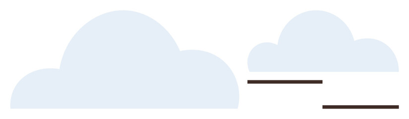 Two light blue clouds with horizontal motion lines suggest movement and breeziness. Ideal for weather, nature, calmness, simplicity, lightness, clarity, abstract themes. Simple flat metaphor