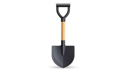 Isolated illustration of a spade with a wooden handle, against a white backdrop, casting a soft shadow