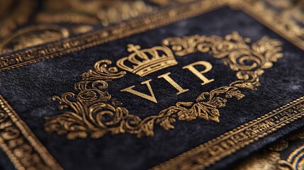 Exclusive VIP membership card with elegant golden crown and ornate details for premium events and luxury brands, a symbol of prestige