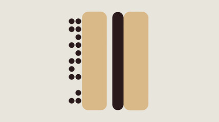 A graphic illustration of two rectangles with a dark rectangle and dots on the left side of the image