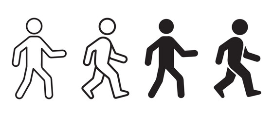 Human Motion Icon Set. Walking Silhouettes in Progressive Outline and Fill Styles.