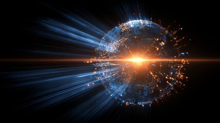 Experience the future with this stunning global network visualization, showcasing data streams and interconnectedness around the world