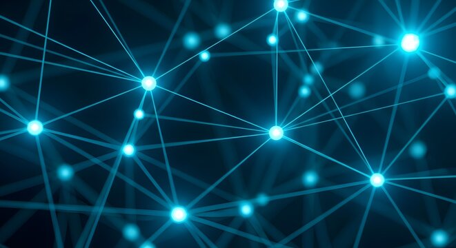 Abstract glowing blue network connections representing data, technology, and communication