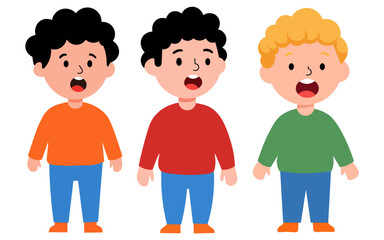 Illustration of three small children singing together with cheerful expressions