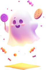 Halloween 3D illustration of ghosts and candy sticks