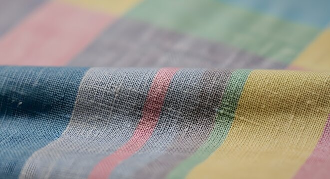 Soft Pastel Plaid Fabric Texture Close-up with Gentle Folds
